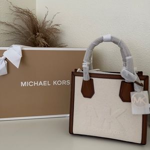 Michael Kors Mercer Medium Logo Embossed Cotton Canvas Crossbody Bag